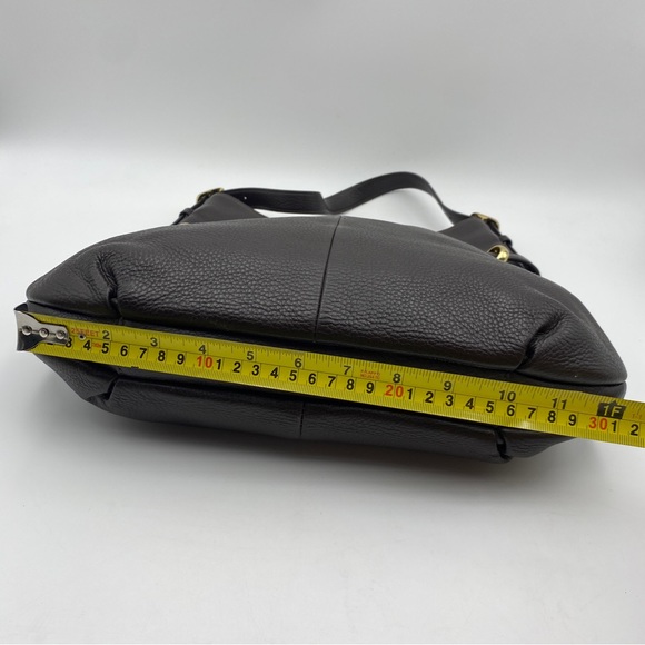 Talbots Dark Chocolate Brown Pebble Leather Shoulder Purse Bag Gold Belt Detail - Picture 6 of 11